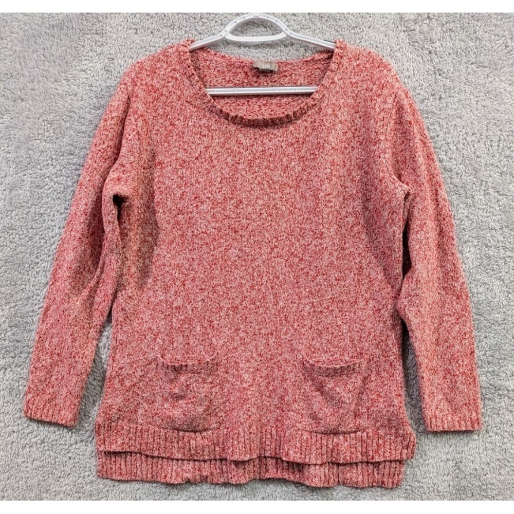 J. Jill Sweater Women's Medium Red Marled‎ Knit Long Sleeve Front Pockets
